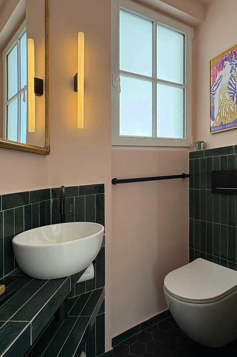 Architecte d'intérieur Paris 11e - salle d'eau avec zellige vert